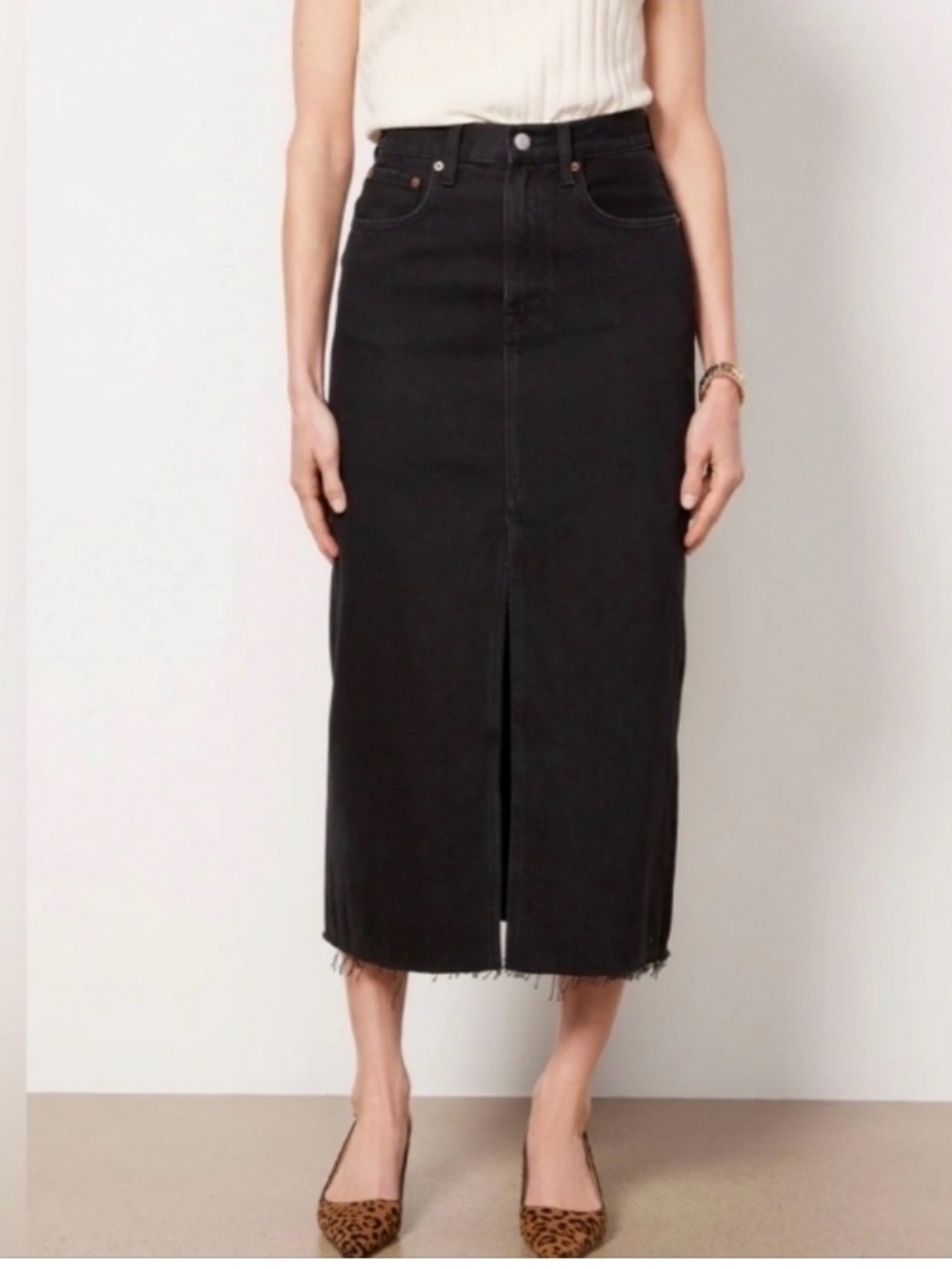 Pistola Alice Denim Midi Skirt Underground Black Raw Hem Size 30